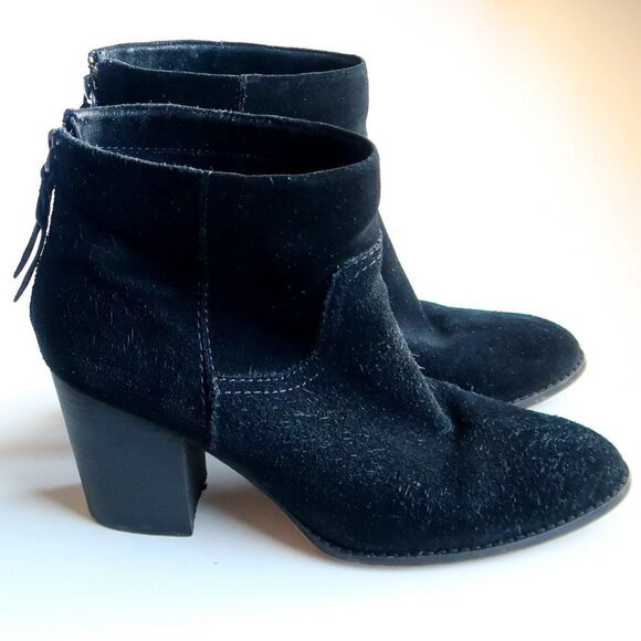 Splendid Anthropologie Black Suede Leather Block Heel Ankle Boots Booties 9.5 - Picture 2 of 15